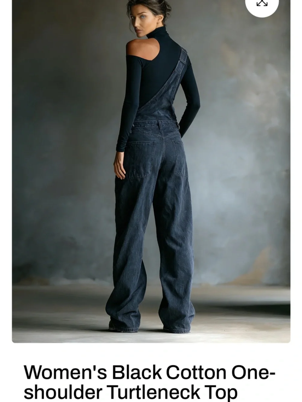 Modesees Asymmetric One-Shoulder BlueTurtleneck with  Blue One Shoulder Overalls - Picture 2 of 13